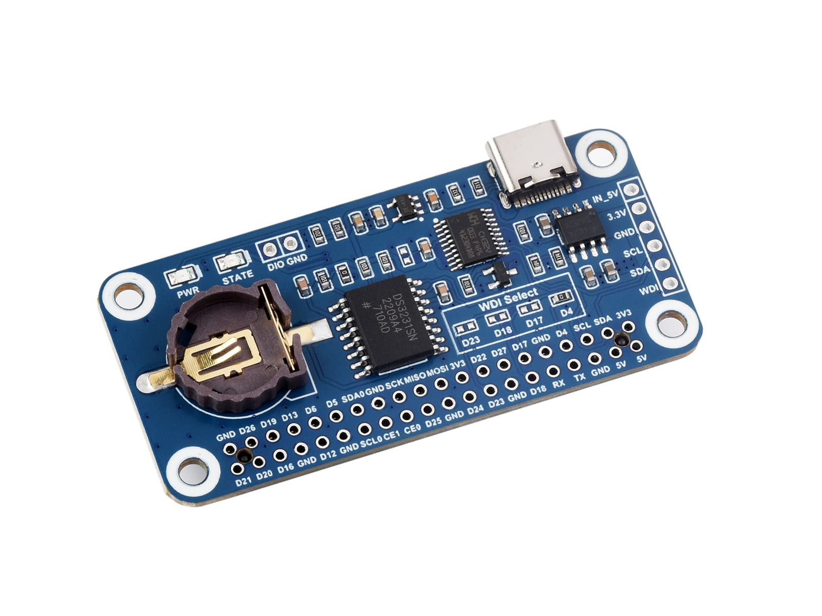 RTC WatchDog HAT (B) для Raspberry Pi, встроенный высокоточный чип RTC DS3231SN — фото 2