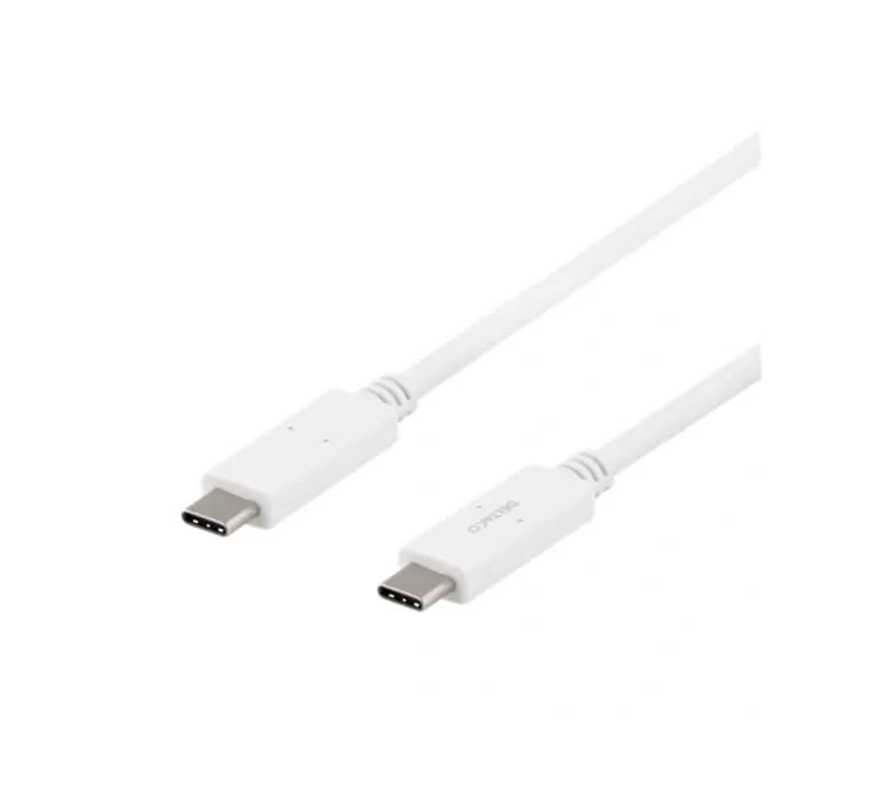 Кабель DELTACO USB-C — USB-C, 5Гбит/с, 5А, 2М, Белый