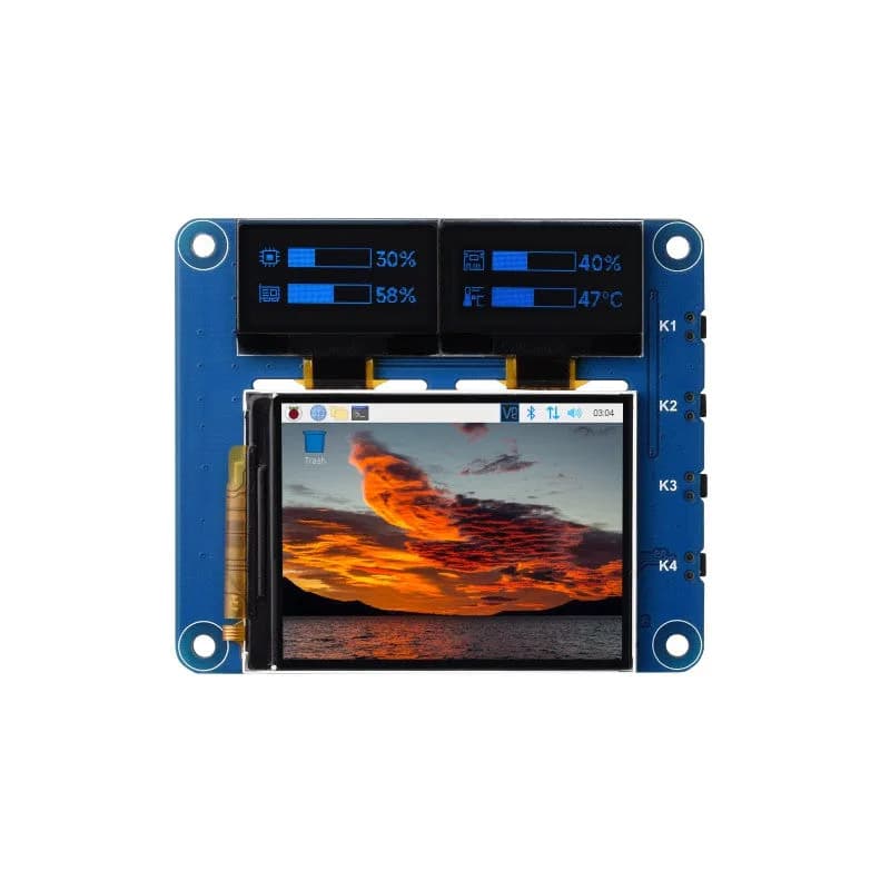 Raspberry Pi OLED/LCD HAT, встроенный 2-дюймовый основной экран IPS LCD и два 0,96-дюймовых синих OLED-экрана