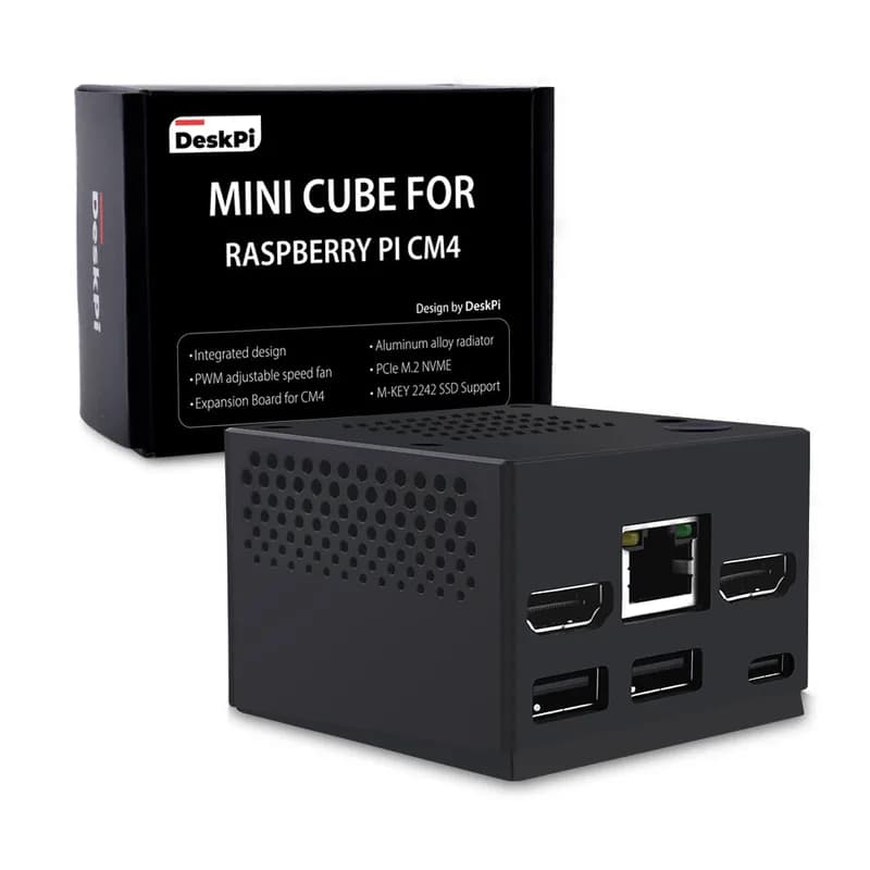 Мини-куб DeskPi для вычислительного модуля Raspberry Pi 4/5 (CM4/CM5) с бесшумным охлаждающим вентилятором