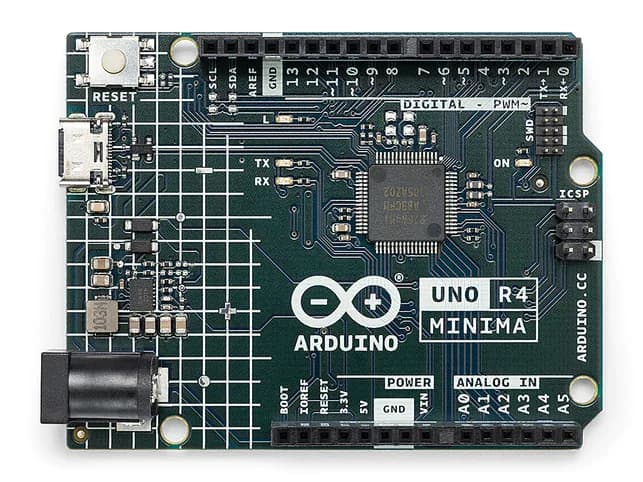 Arduino UNO Rev4 Minima, 32-битный микропроцессор, Arm® Cortex®-M4, 12-битный ЦАП, CAN BUS и OP AMP, 6–24 В, разъем SWD, поддержка HID