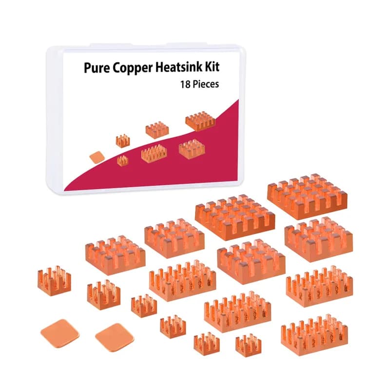 52Pi Медные радиаторы для Raspberry Pi 5 и Raspberry Pi 4 Model B (18 шт.)