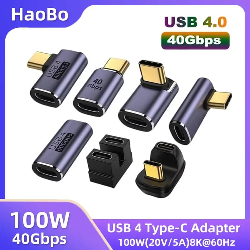 USB4.0, 40 Гбит/с, OTG тип C, адаптер 90 градусов, 100 Вт, 5 А, USB C к типу C, конвертер быстрой зарядки, адаптер USB C для передачи данных для Macbook 8K60HZ