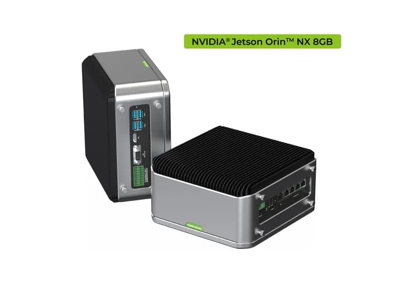reServer Industrial J4011 — безвентиляторный NVR-сервер с поддержкой искусственного интеллекта и модулем NVIDIA Jetson Orin NX 8 ГБ, алюминиевый корпус с пассивным охлаждением, 5xRJ45 GbE с PoE, 2 отсека для 2,5-дюймовых жестких дисков/твердотельных накопителей, 1xRS232/RS422/RS485, 4xDI/DO, 1xCAN, предустановленные Система ДжетПак