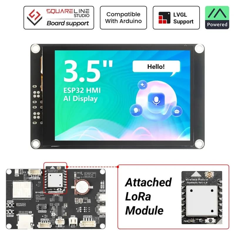 CrowPanel Advance 3,5-дюймовый ESP32-S3 AI HMI-дисплей для Meshtastic — сенсорный IPS-экран 480x320 с корпусом