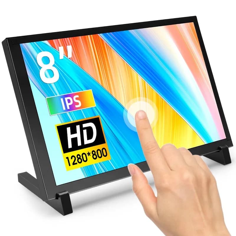 8-дюймовый сенсорный IPS-дисплей, небольшой портативный монитор 1280x800, совместимый с Raspberry Pi 5/400/4/3 Win 11/10/8/7 Jetson Nano