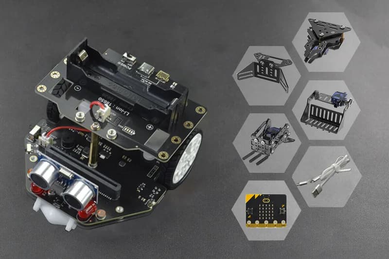 micro:Maqueen Plus V2 (батарея 18650) с micro:Maqueen Mechanic и micro:bit V2