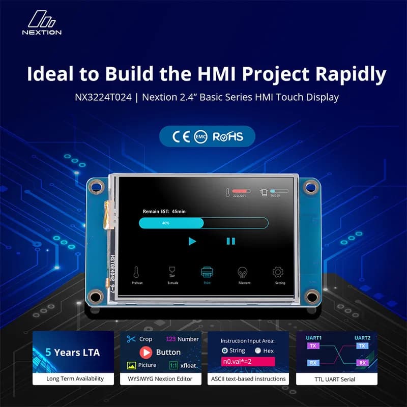 Itead Studio Nextion NX3224T024 — универсальный сенсорный TFT-дисплей с ЧМИ 2,4 дюйма