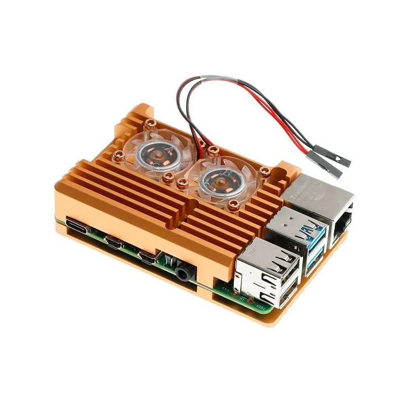 Металлический алюминиевый корпус Raspberry Pi 4 с двумя вентиляторами охлаждения Металлический корпус золотого цвета для Raspberry Pi 4b