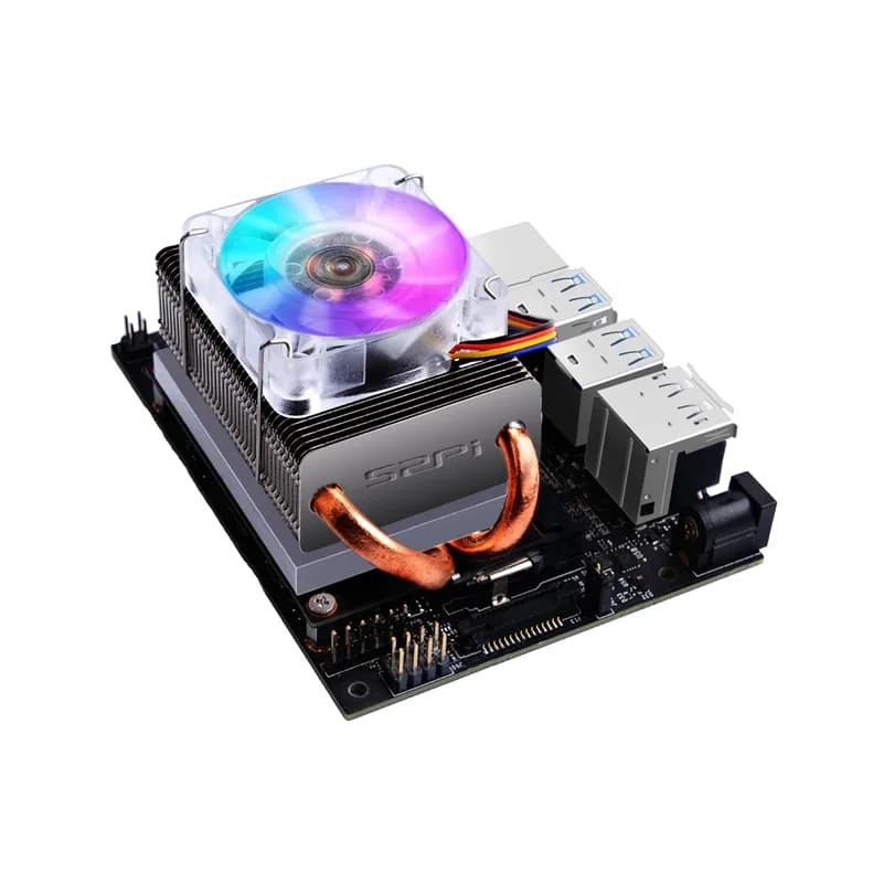 Охлаждающий вентилятор 52Pi ICE Tower для NVIDIA Jetson Nano, горизонтальный радиатор с низкопрофильным кулером с цветной светодиодной подсветкой