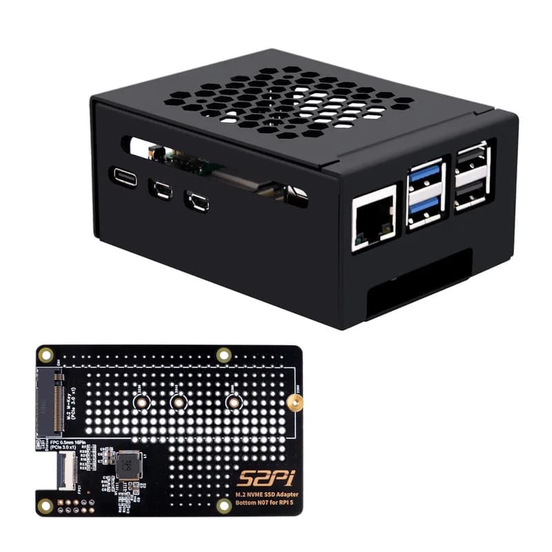 52Pi N07 M.2 2280 PCIe to NVMe SSD Периферийная нижняя плата PCIe с металлическим корпусом для Raspberry Pi 5