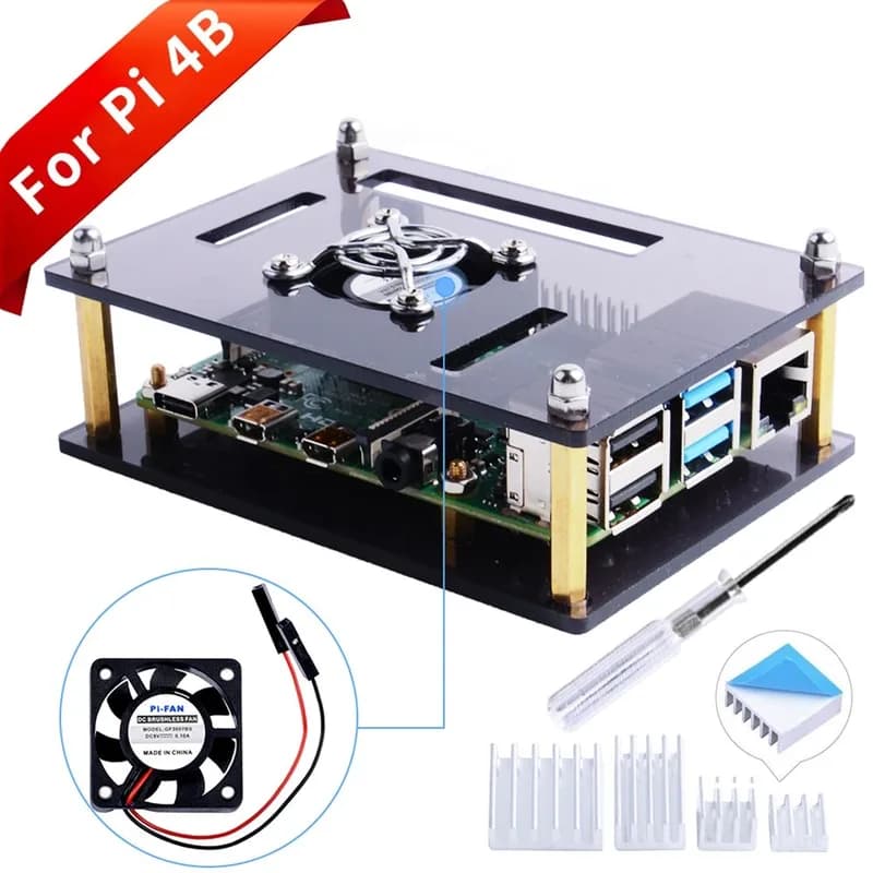 Однослойный акриловый корпус Raspberry Pi Brown с вентилятором (поддержка Pi 4)