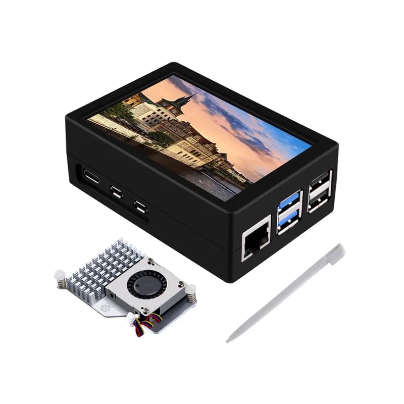 52Pi 3,5-дюймовый сенсорный экран HDMI с чехлом для Raspberry Pi 5, с официальным активным кулером Pi 5, TFT-монитором 320x480 для Raspberry Pi 5