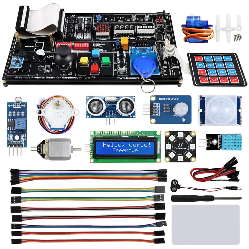 Комплект проектов Freenove для Raspberry Pi 5 4 B 3 B+ 400 Zero 2 W, простая проводка, подробное руководство на 860 страниц, код обработки Scratch на Python C Java, 132 проекта