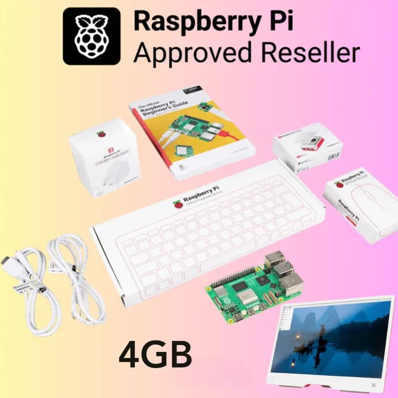 Настольный комплект Pakronics® Raspberry Pi® 5, 4 ГБ, монитор 15,6 дюйма (красный/белый)