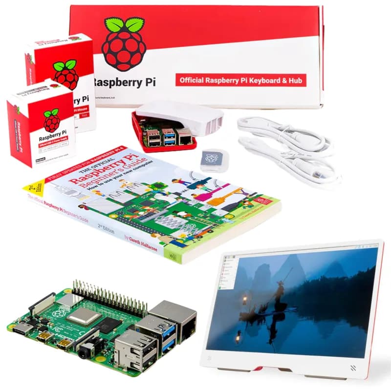 Настольный комплект Pakronics® Raspberry Pi® 4, 2 ГБ, с монитором (красный/белый)