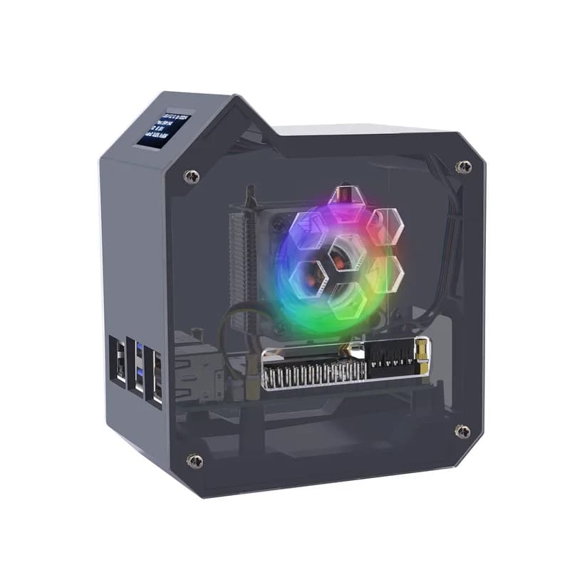 52Pi ABS Mini Tower Kit Черный корпус для Raspberry Pi 5 с кулером Ice Tower OLED
