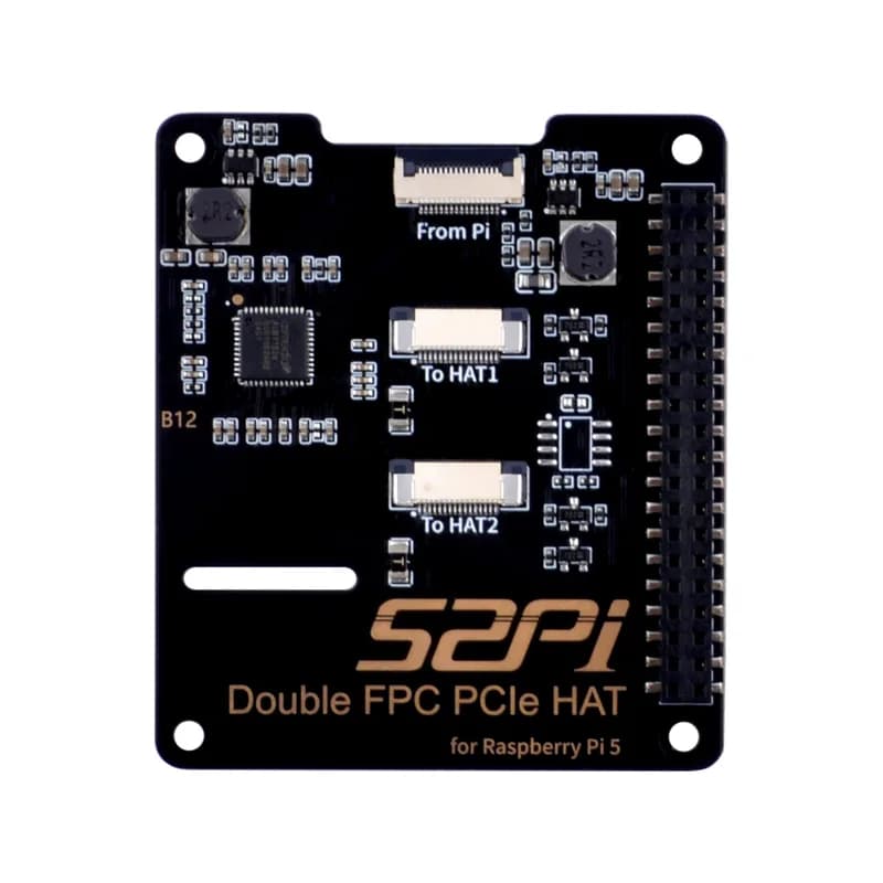 52Pi Dual FPC PCIe HAT для Raspberry Pi 5, B12 HAT интерфейс PCIe от 1 до 2 с 40-контактным разъемом GPIO для Raspberry Pi 5