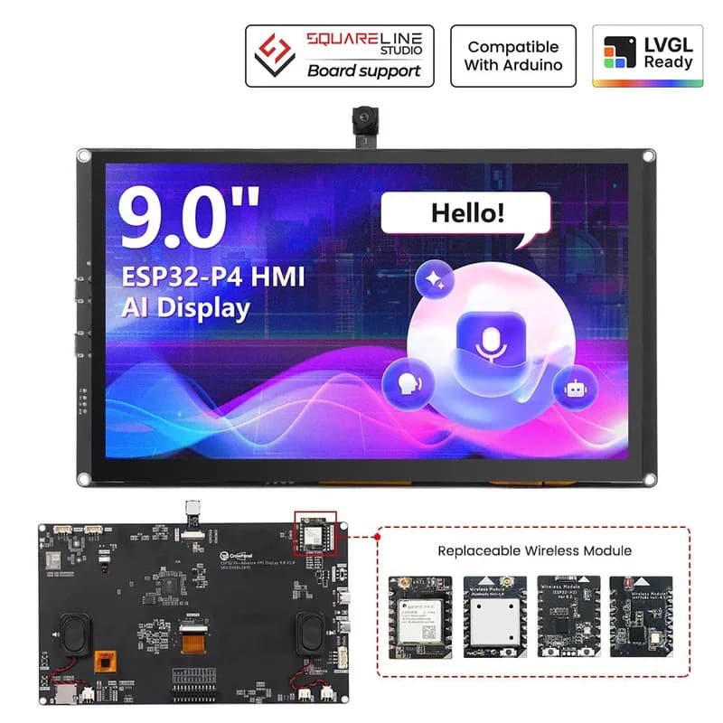 CrowPanel Advanced 9 дюймов | ESP32-P4 HMI AI-дисплей, сенсорный IPS-экран 1024x600 | Поддержка WiFi 6 | Совместимость с Arduino/LVGL