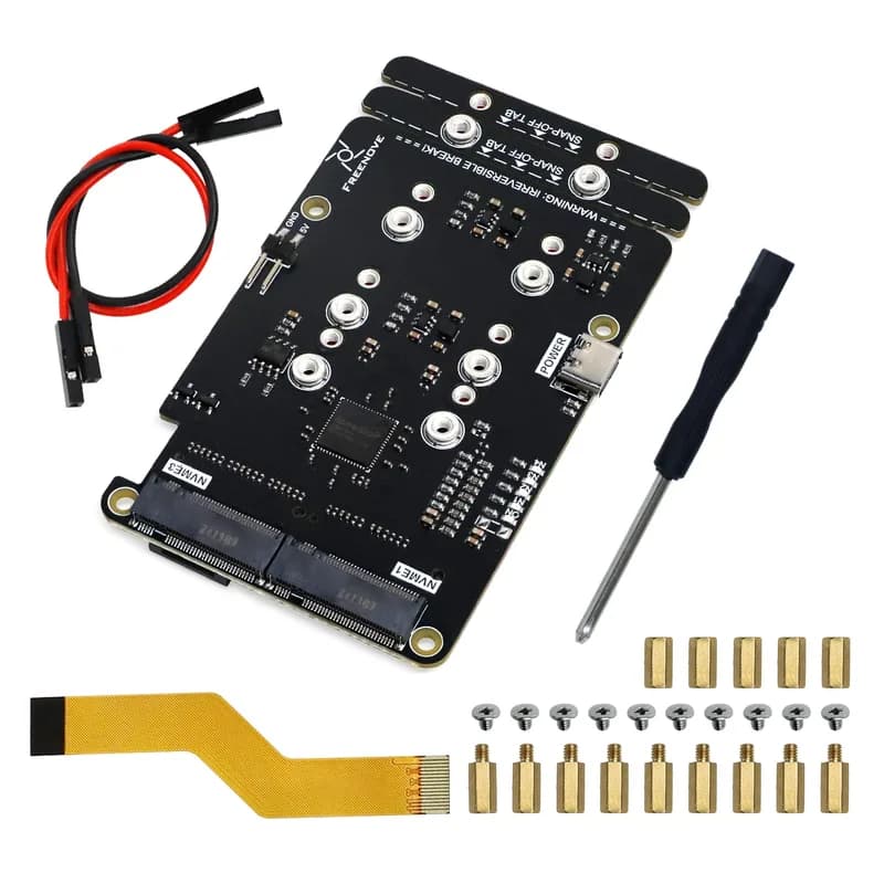 Адаптер Freenove Quad/Dual M.2 NVMe для Raspberry Pi 5, SSD HAT AI HAT 4/2 слота NAS RAID Kit, размер твердотельного накопителя 2230 2242 2260 2280, максимальная скорость PCIe 2.0 500 МБ/с