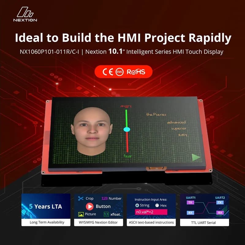 Nextion NX1060P101-011R-I 10,1-дюймовый HMI-TFT-дисплей (Intelligent Serie, IPS, резистивный сенсорный экран)