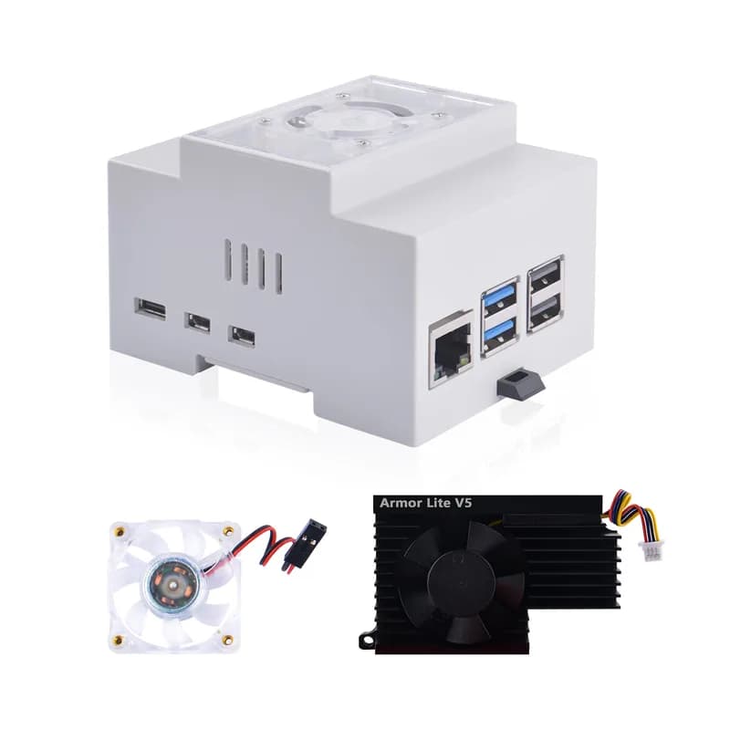 Корпус из АБС-пластика на DIN-рейку с кулером Armor Lite V5 для Raspberry Pi 5