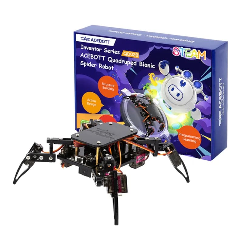 ACEBOTT QD020 ESP8266 Комплект четвероногого бионического робота-паука с Arduino IDE/ACECode (Scratch)
