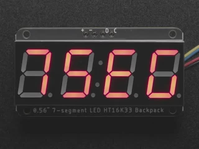 Adafruit 0,56-дюймовый 4-значный 7-сегментный дисплей с рюкзаком I2C - красный