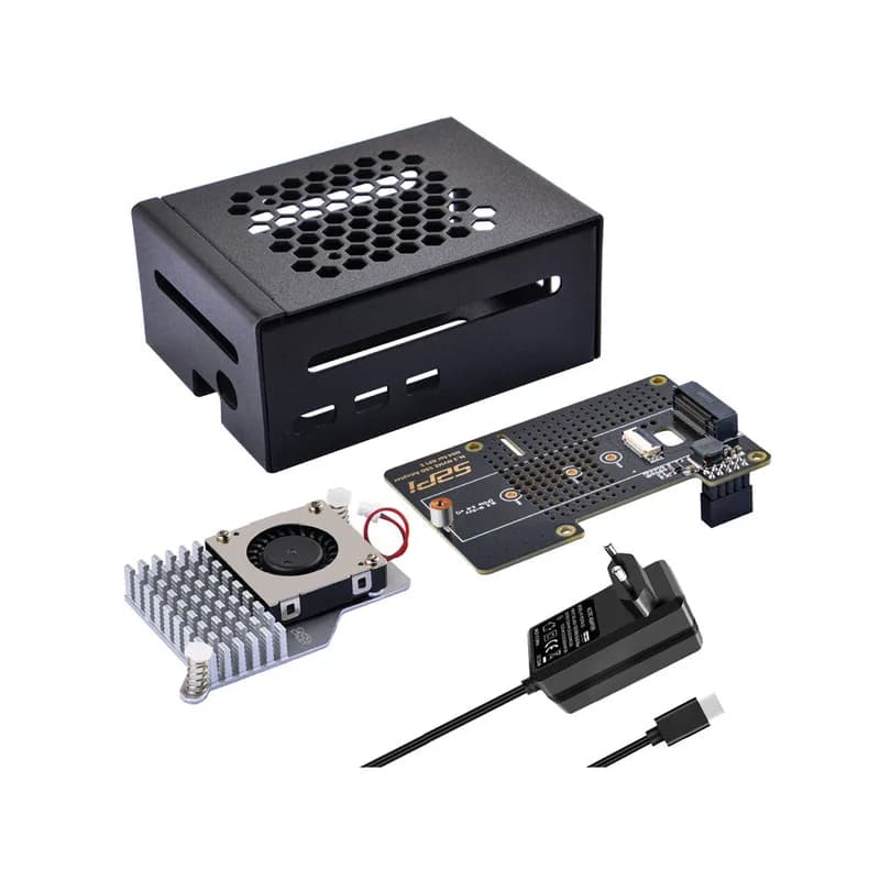 52Pi N04 M.2 2280 Верхняя плата адаптера расширения PCIe к NVMe с металлическим корпусом, включая блок питания и официальный кулер для Raspberry Pi 5