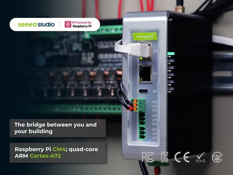 reComputer R1025-10 — шлюз и контроллер Raspberry Pi IoT, на базе CM4, с поддержкой AI | 4 ГБ ОЗУ, 32 ГБ eMMC