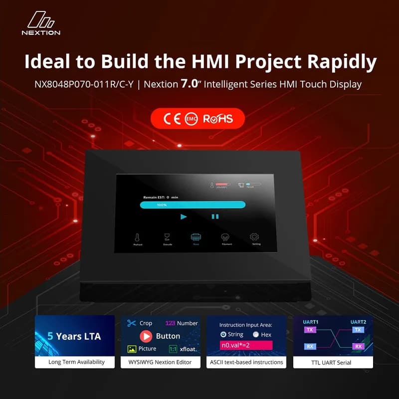 Nextion NX8048P070-011R-Y 7,0″ HMI-TFT-дисплей (Intelligent Serie, IPS, резистивный сенсорный, с Gehäuse)