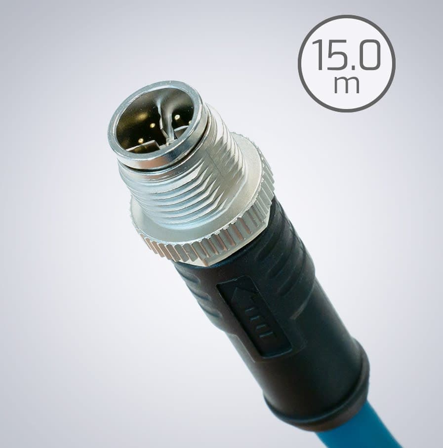 M12 to RJ45 IP67 Cat6a Cable (Amphenol) – 15m, Dark Green